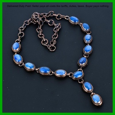Copper Oval Kyanite Gemstone Birthday Electroformed Chain Throat Chakra Necklace