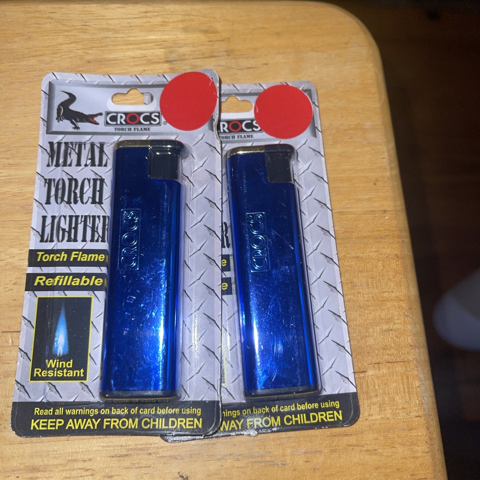 (2) Crocs Gold, Red Blue Pick 2 Metal Torch, Wind Resistant, Refillable Ligher