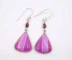6.5 Gm 925 Sterling Silver Natural Pink Banded Agate Cut Gemstone Earring 1.5