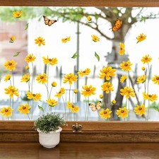 9 Sheets Spring Summer Daisy Window Clings Yellow Floral Butterfly Window