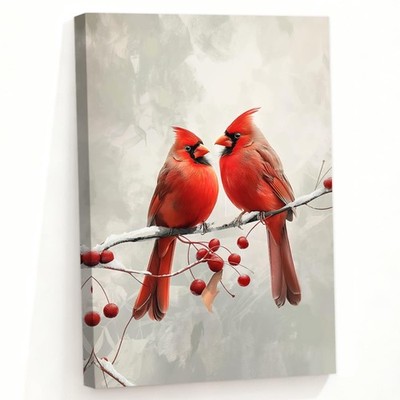 Red Cardinal Canvas Wall Art Cardinal Bird Standing on a Branch Picture Print...