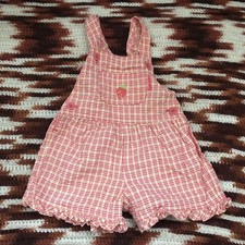 VTG RARE OshKosh B'gosh Pink Gingham Ruffle Strawberry Baby Overalls 12M HTF USA