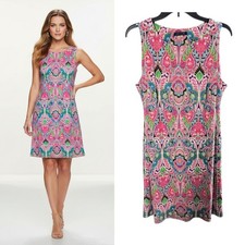 Tommy Hilfiger Paisley Shift Dress Wmns Sz 10 Multicolor Sleeveless Stretch Knit