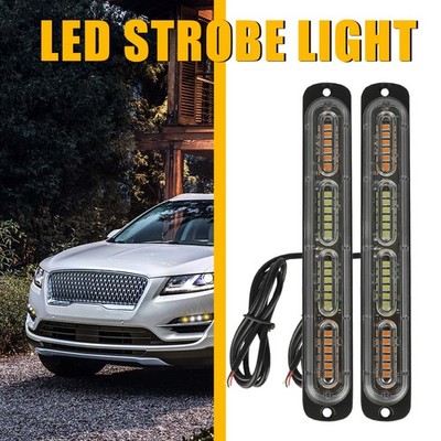 2x LED Emergency Car 12V Truck Warning Hazard Flash Strobe Light Bar White Amber