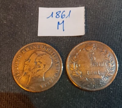 (37) – 2 x 5 CENTESIMI 1861 M – VITTORIO EMANUELE II – ROYAUME D’ITALIE – TB+ - Photo 1/4