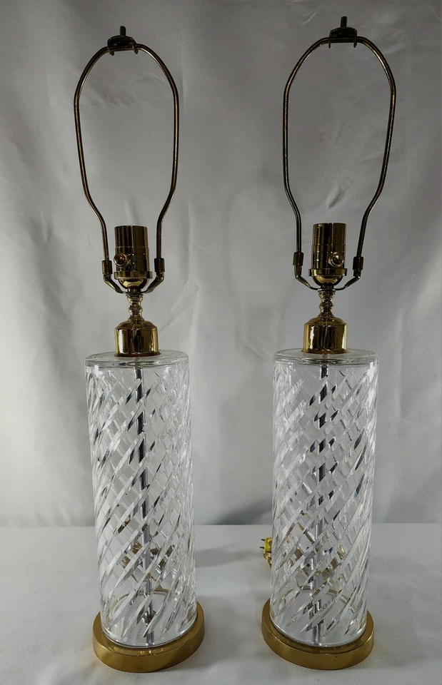 Juego de 2 lámparas de mesa Waterford de cristal irlandés fino corte espiral profundo - ¡Como nuevas! -#7600 Foto 2 de 4