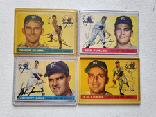 4) 1955 topps signed Yankees cards LOPAT SAIN TURLEY SILVERA