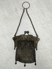 Antique German Silver Mesh Chainmail Lady  s Chatelain Coin Purse Deco Clasp
