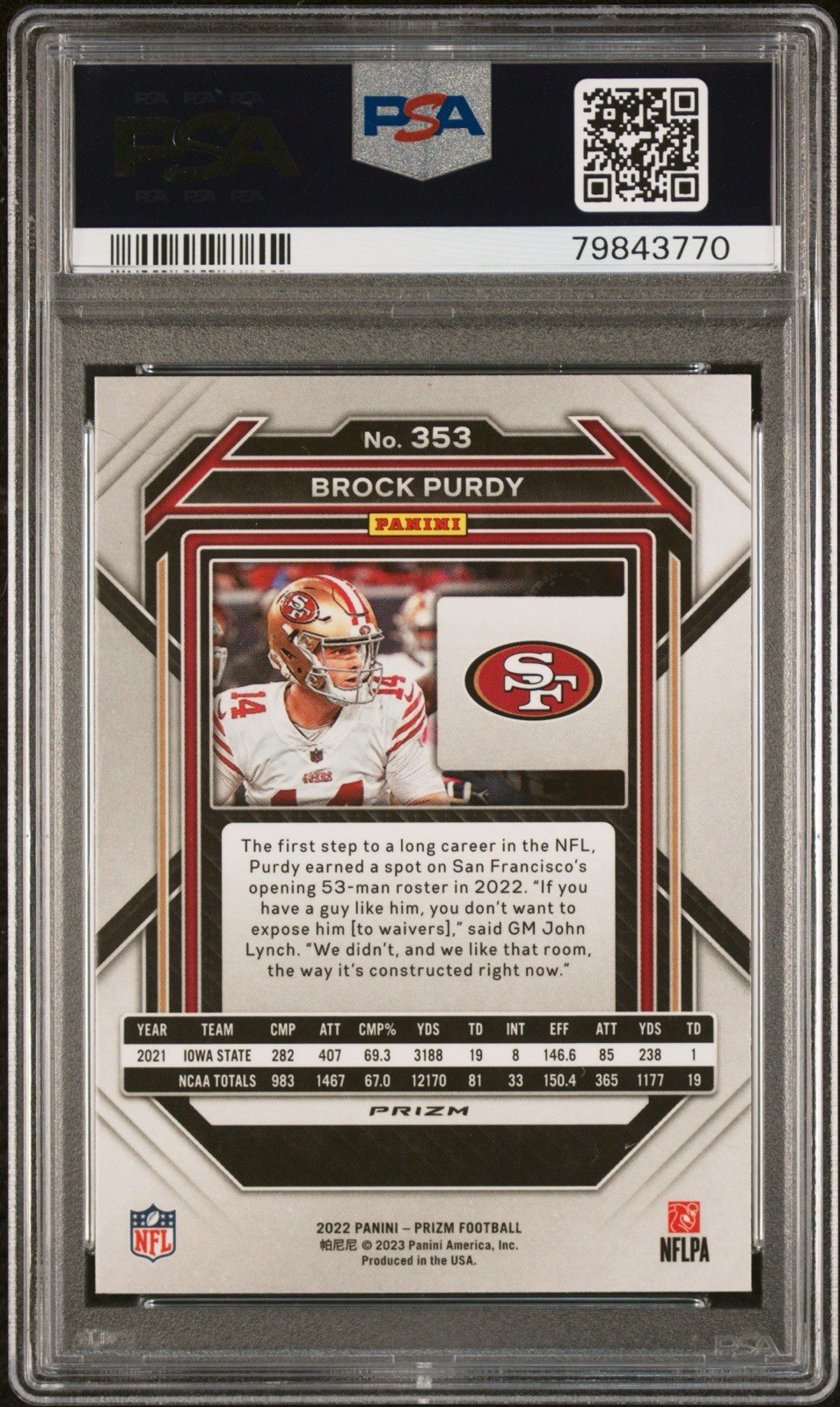 2022 Prizm - Brock Purdy - Silver Prizm Rookie  RC #353 49ers *PSA 9* view 2