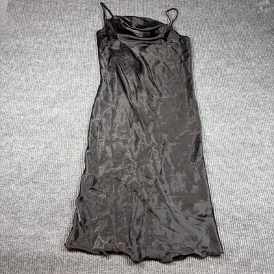 Bebe Dress Womens M Black Satin Cowl Neck Midi Slip Made in USA