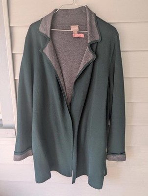 Chico's Women's Green and Gray Open Front Cardigan Jacket Size L