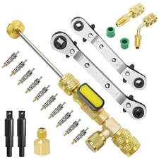 Valve Core Remover Installer Tool and HVAC Service Wrench Set with Hex Bit Ad...