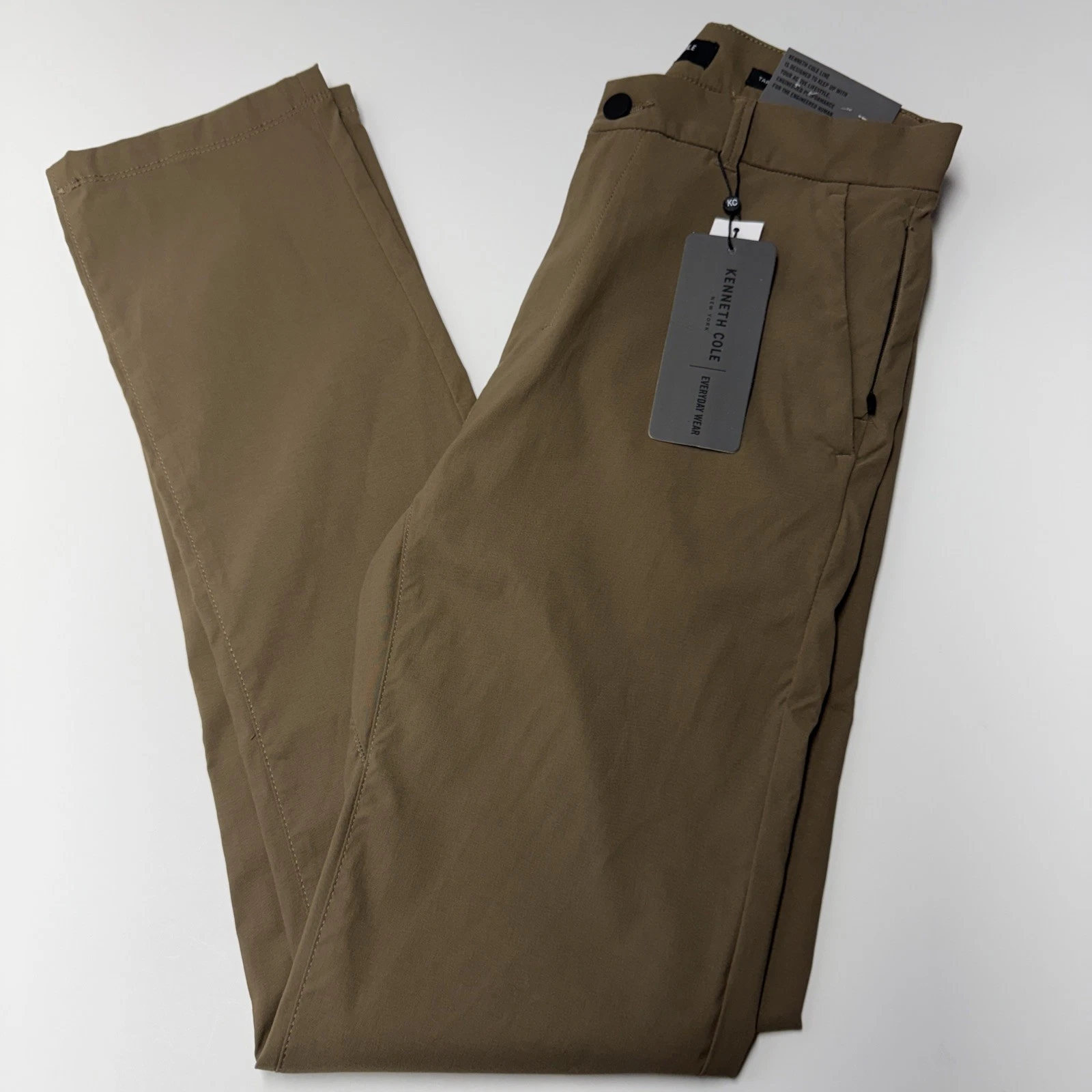 Kenneth Cole Mens Tech Chino Pant Lightweight Stretch Brown Tapered Fit 34x32