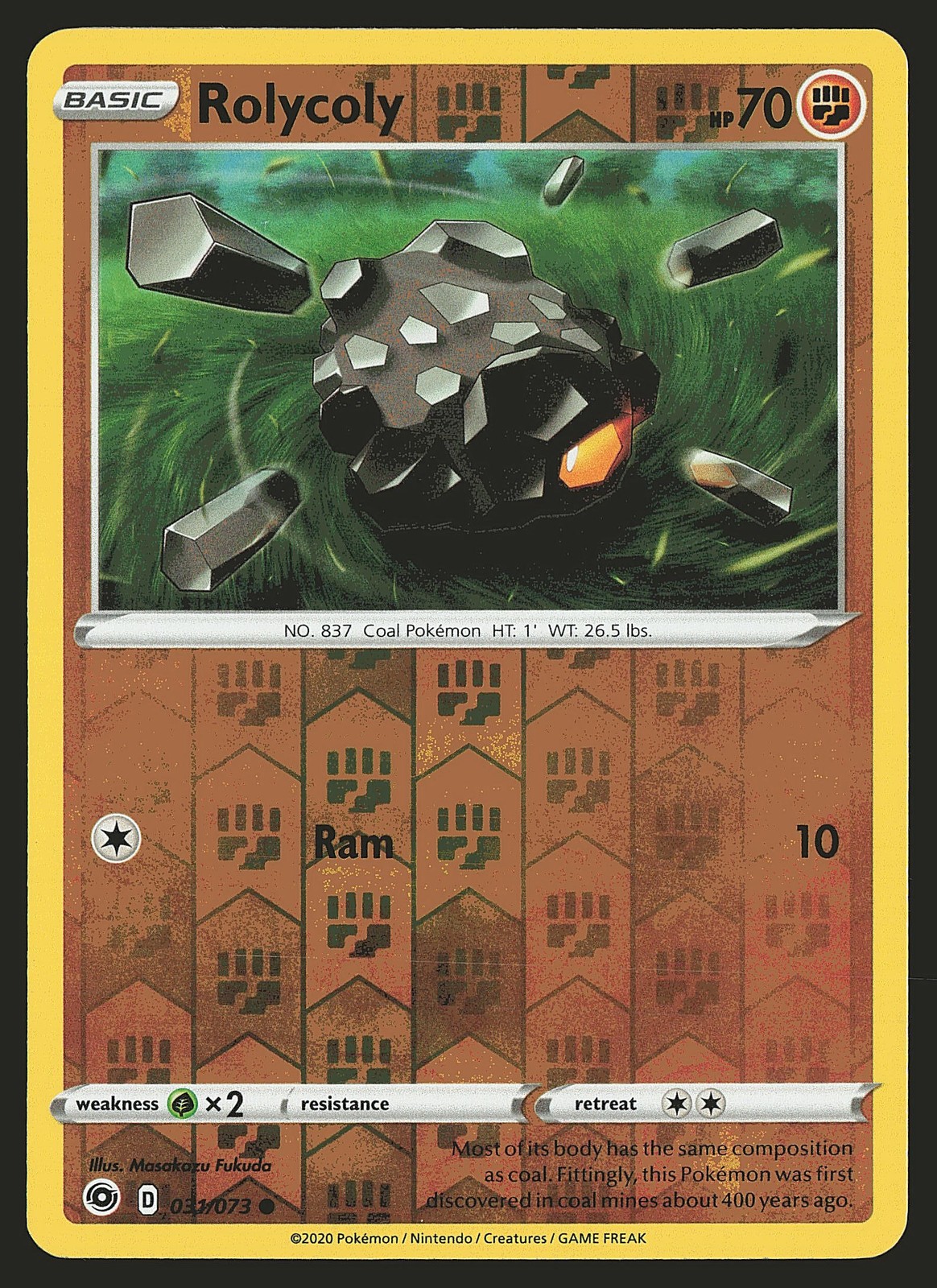 Champion's Path Rolycoly #31/73 Reverse Holo Pokemon Card