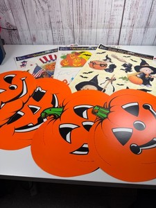 7 Vtg Halloween Window Clings/Cut outs Ruth Morehead JMC Impact 90s Y2K Beistle