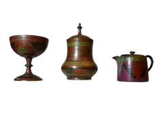 INDIA - SERVIZIO DA TÈ - 3 PZ. ANTICHI OTTONI CESELLATI - IMPORTATI INIZIO '900