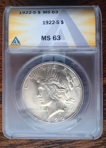 1922-S PEACE DOLLAR ANACS MS63