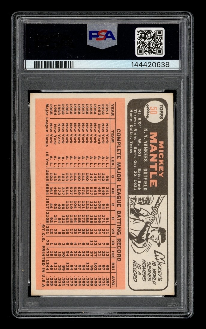 1966 Topps Set-Break # 50 Mickey Mantle PSA 4 VG-EX view 2