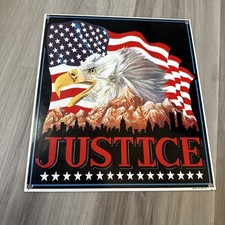 NEW Vintage Ande Rooney 2001 Made In USA Heavy Porcelain Sign Justice Eagle Flag