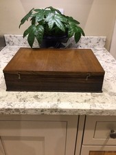 Large Antique Vintage solid Wood Box Divided Interior Baize Lined Brass Clasps