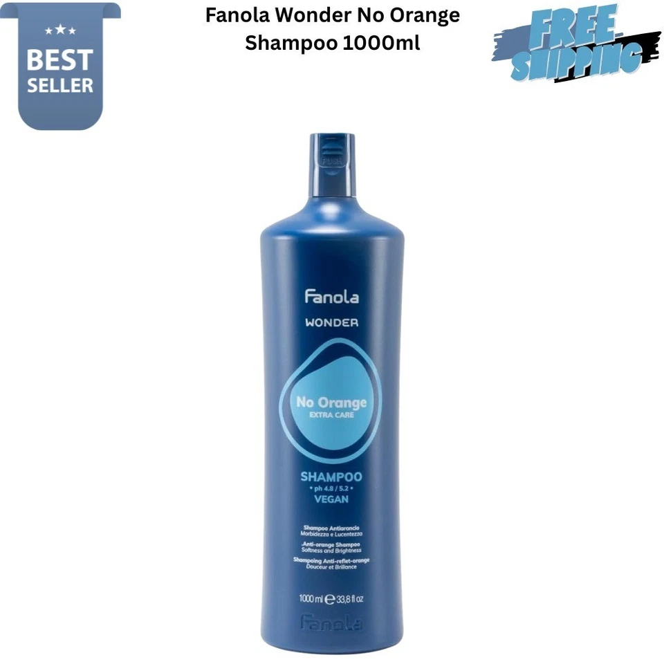 Fanola Wonder No Orange Shampoo 1000ml Blue Toning Vegan Care - Free Shipping