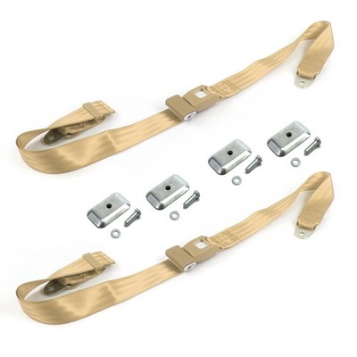 AMC Rebel 1967 - 1970 Standard 2pt Tan Belt Kit w/Brackets-2 Belts
