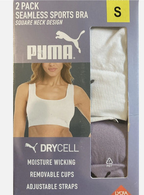 Puma 2-Pack  Square Neck Seamless Sports Bra, White & Purple, Size Small