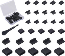 30x USB Dust Cover Port Plugs, 6 Types Silicone Cap 30 PACK, Black