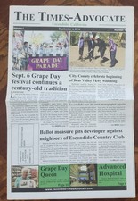 The Times-Advocate Escondido newspaper Sep. 4, 2014; rare first issue Vol. 1 #1