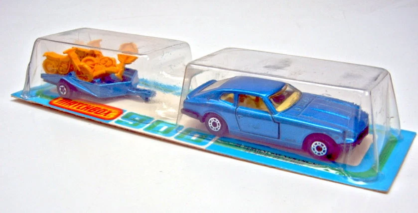 Matchbox TP-21 Datsun & Motorcycle Trailer met. blue mint rare french blister - Image 2 of 3