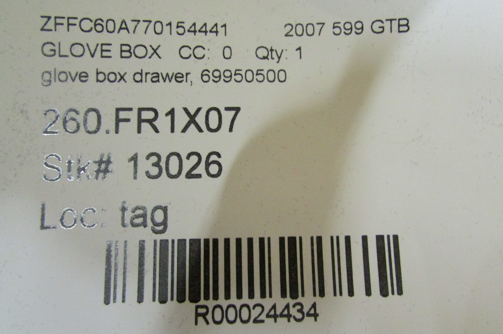 Ferrari 599, Glove Box Drawer, Used, P/N 69950500