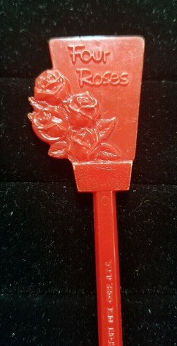 Vintage FOUR ROSES Blended Whiskey SWIZZLE Stick Red Plastic Cocktail Stirrer - Picture 4 of 5