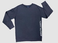  70 Tommy Hilfiger Women's Blue Crew-Neck Washed Logo Pullover Sweater Size S