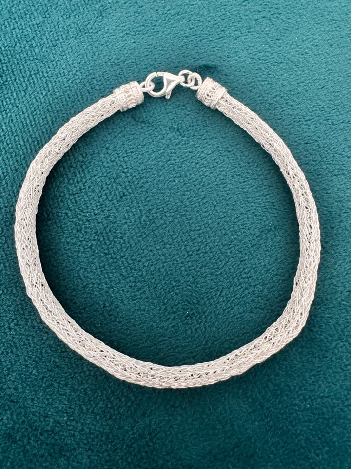 silberarmband 925 damen vintage handgemacht hand gehäkelt