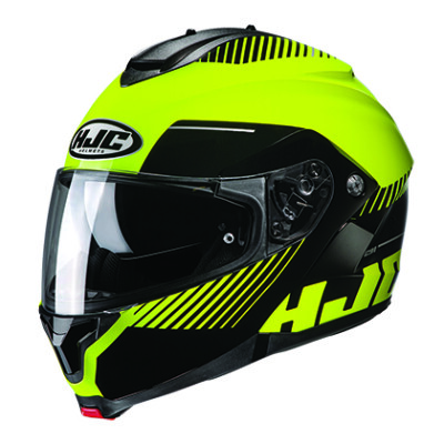 high viz medium hjc helmet HJC C91 Prod Motorcycle Helmet HI-VIZ Yellow MD Medium Modular Sunscreen  DOT