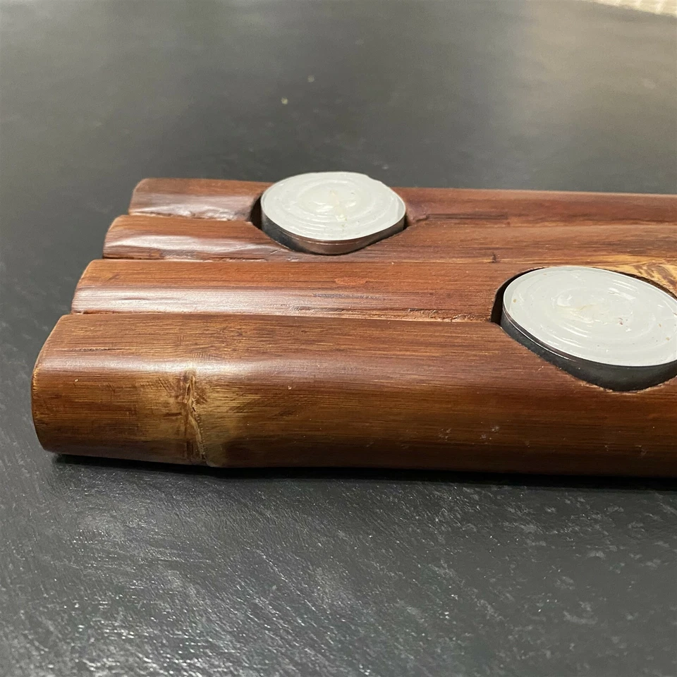 Wood Bamboo Look Tea Light Candle Holders Holds 4 Candles Rustic  - Image 2 of 4