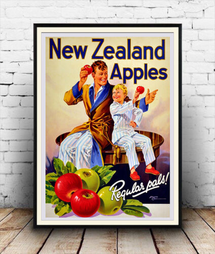 New Zealand Apples , Vintage Apple advert , Poster reproduction. - Afbeelding 1 van 2