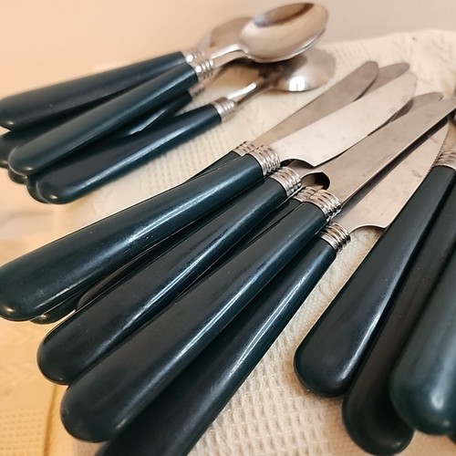 Kitchen Cutlery Stainless Steel Flatware Service For 6 Drk Green Handles Extras - Picture 3 of 6