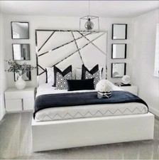Image of Luxury Silver Stripe Bed With/Without Ottoman Gas Lift Storage and 70" Headboard
