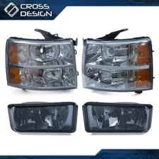 Smoked Housing Headlights Lamps & Fog Lights Fit For 2007-14 Chevrolet Silverado