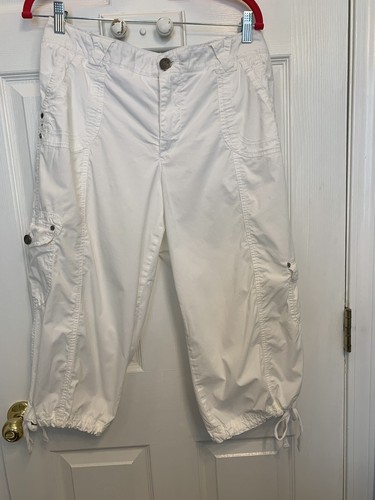 Intro White Cotton Spandex Capris Cargo 