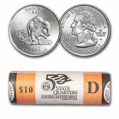2005-D Kansas Statehood Quarter 40-Coin Mint Wrapped Roll BU