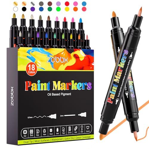 18 Colors Paint Pens Paint Markers Dual Tip Oil-Based Paint Markers Permanent...