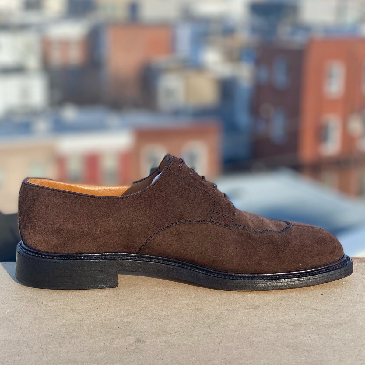 J.M. Weston 598-22 Half Hunt Brown Suede Derby Dress Shoe J.M. Weston 598-22 Half Hunt Brown Suede Derby Dress Shoe