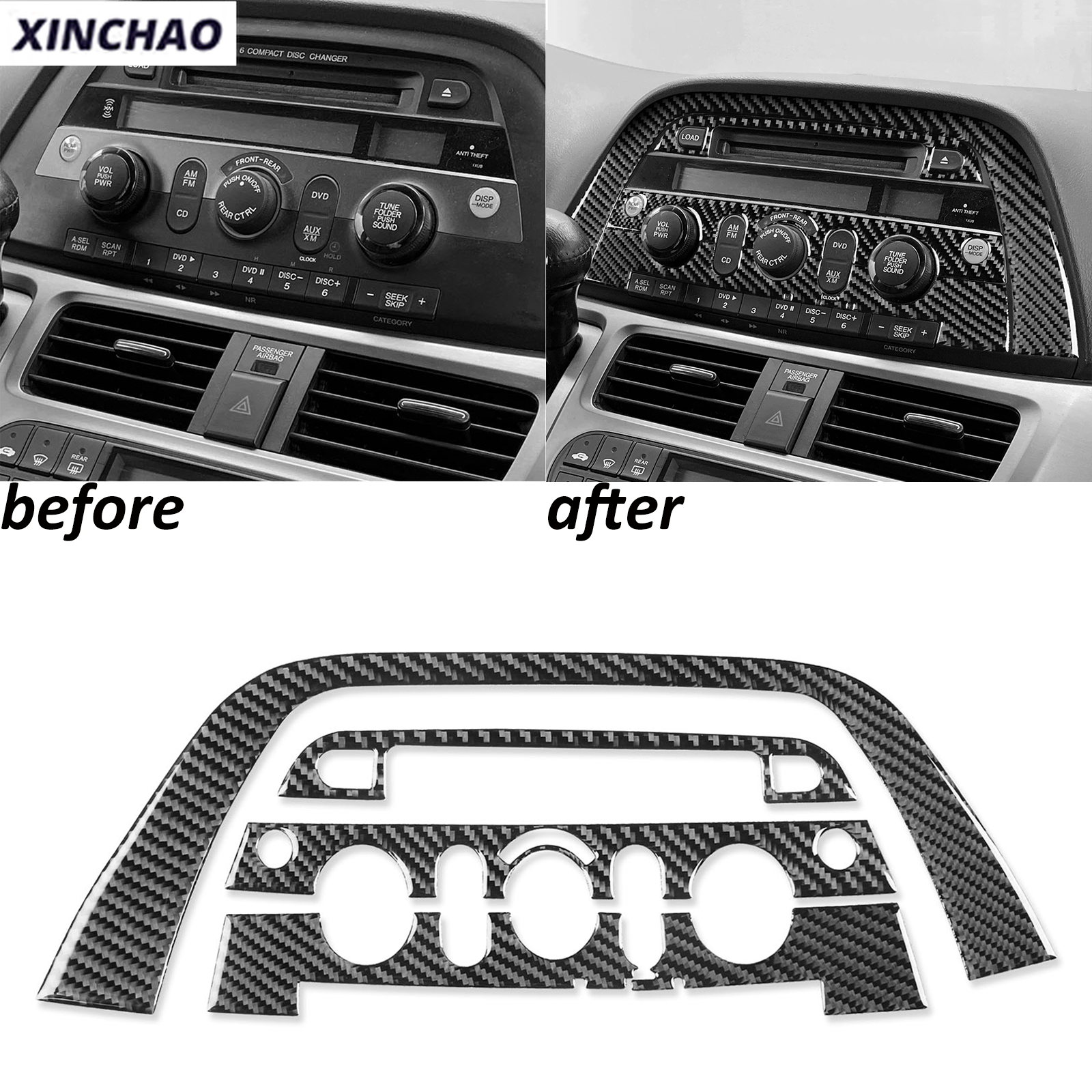 4Pcs Real Carbon Fiber CD Radio Panel Cover Trim for 2005-2010 Honda Odyssey