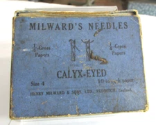 Rare Antique MILWARD'S NEEDLES Calyx-Eyed Needles Empty Box, Sewing Needles