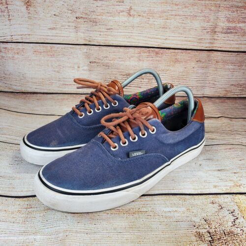 VANS Off The Wall Navy and Brown Leather Sz Men 8.5 Woman 10 TC7H Paisley insole - Picture 1 of 11