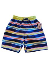 Boys Multicolored Striped Swim Suit Bottom Shorts W Drawstring-Size 7 NEW