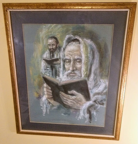 Monroe Reinsman original signed Pastel  Framed under glass   Rabbi Reading