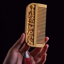 115*55*12mm Fruit “硕果累累” Pattern Hand Carving Boxwood Crafts Gift Comb